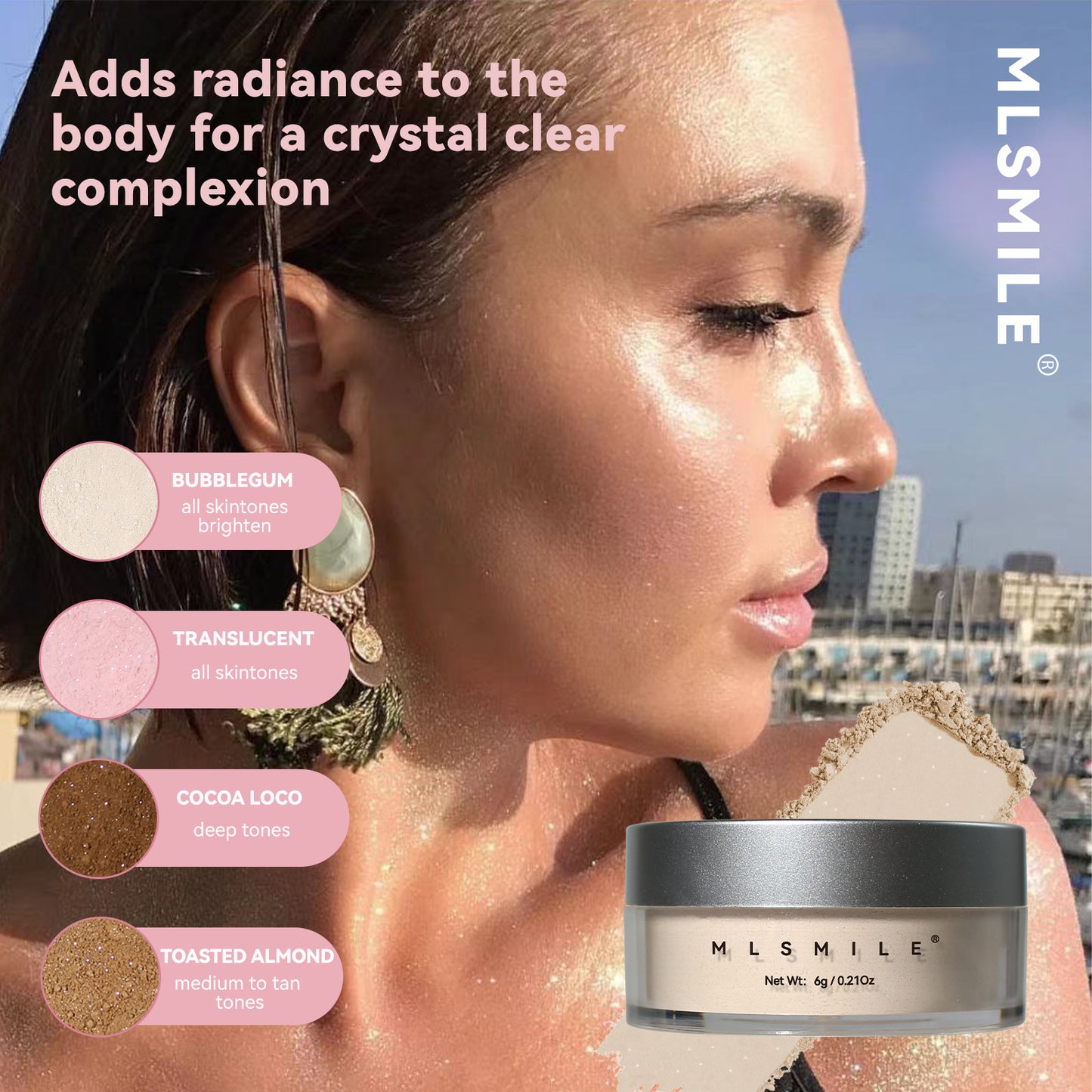 Diamond Shimmer Loose Powder – A fine, mist-like setting powder that offers coverage