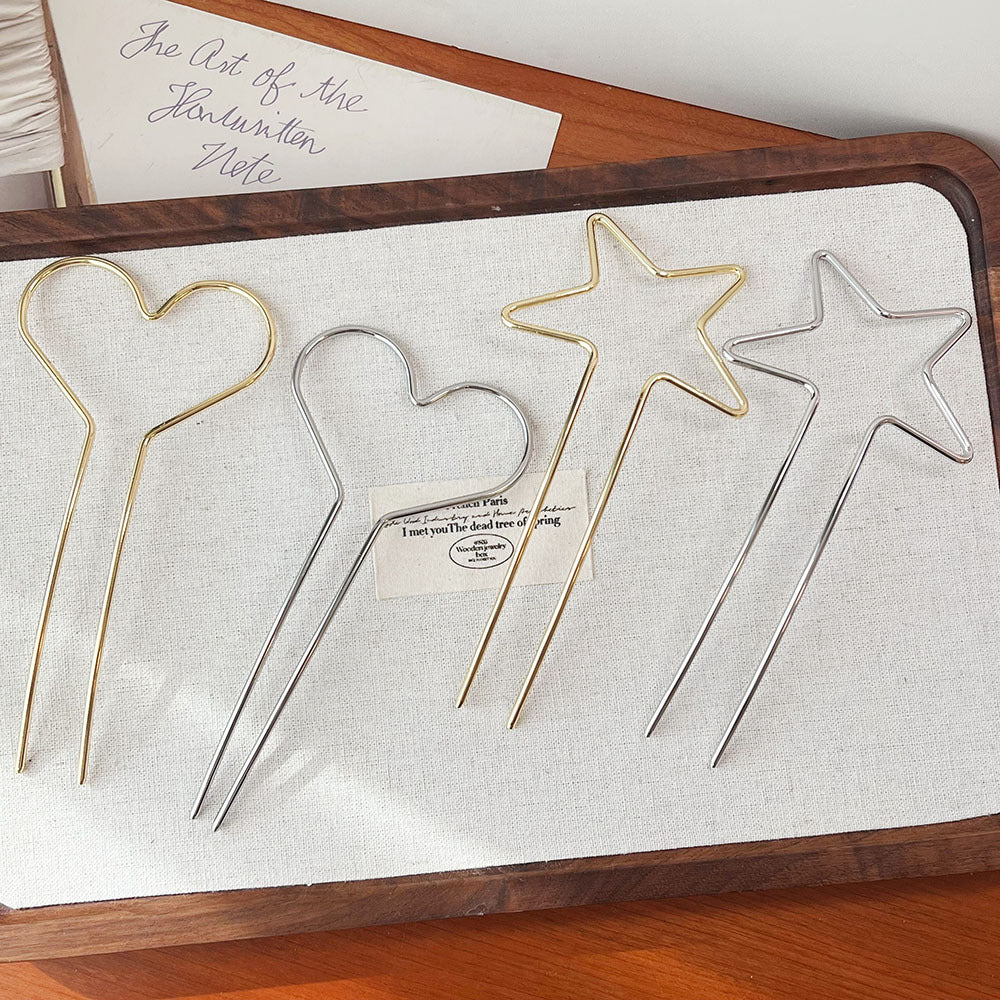 🌟 Stardust Silhouette: Minimalist Wire Star&Heart Hair Fork
