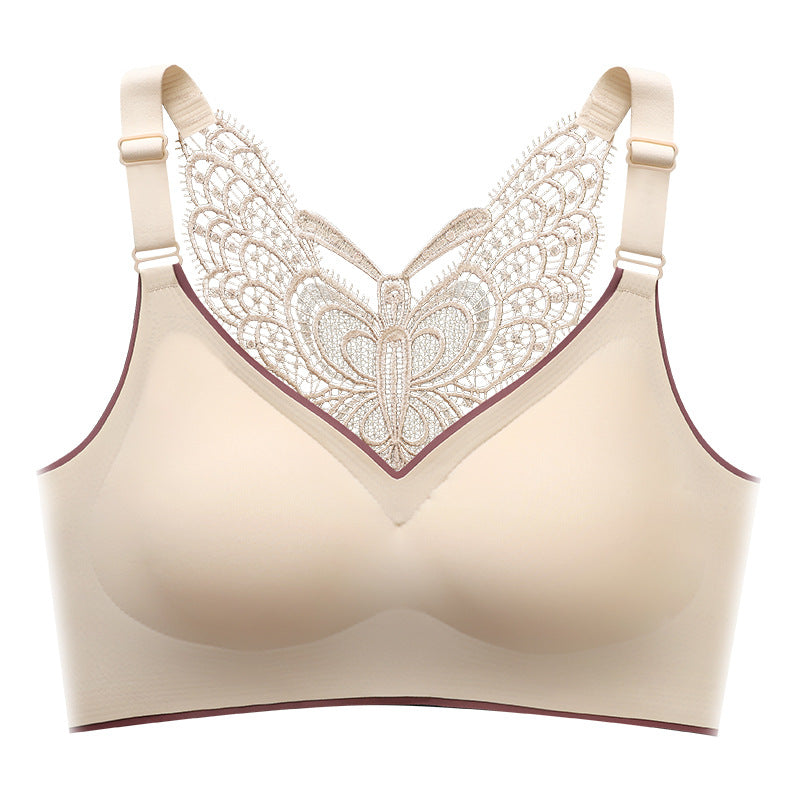 Wireless bra with butterfly embroidery