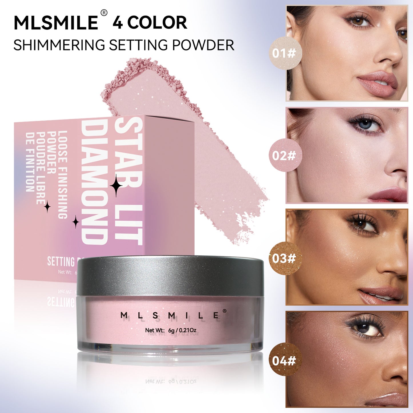 Diamond Shimmer Loose Powder – A fine, mist-like setting powder that offers coverage