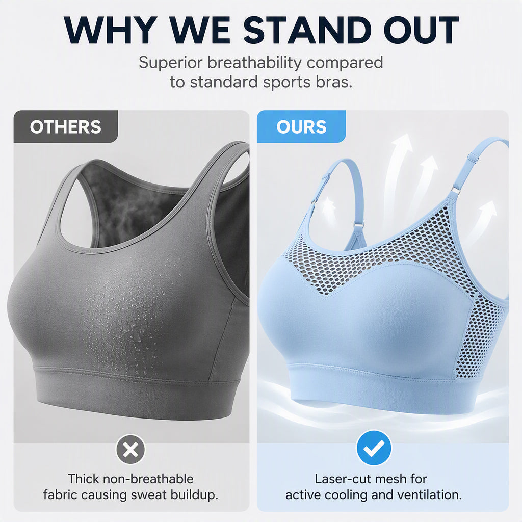 ⚽ Women's breathable mesh sports bra with push-up effect