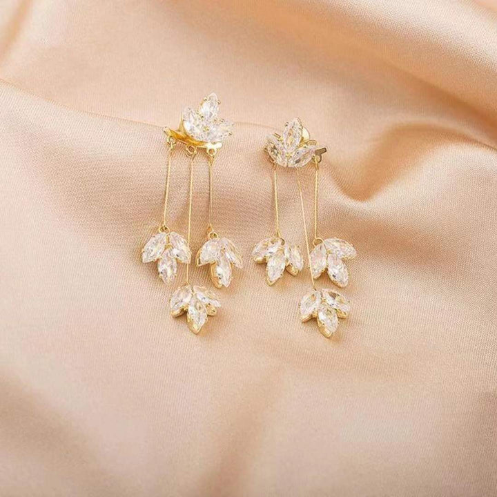 Zircon Tassel Maple Leaf Earrings