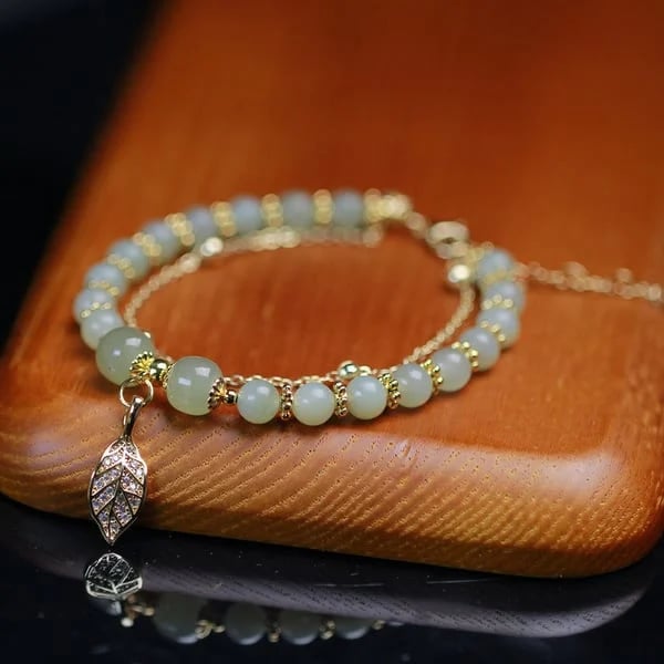 Lucky Hetian Jade Gold Leaf Bracelet