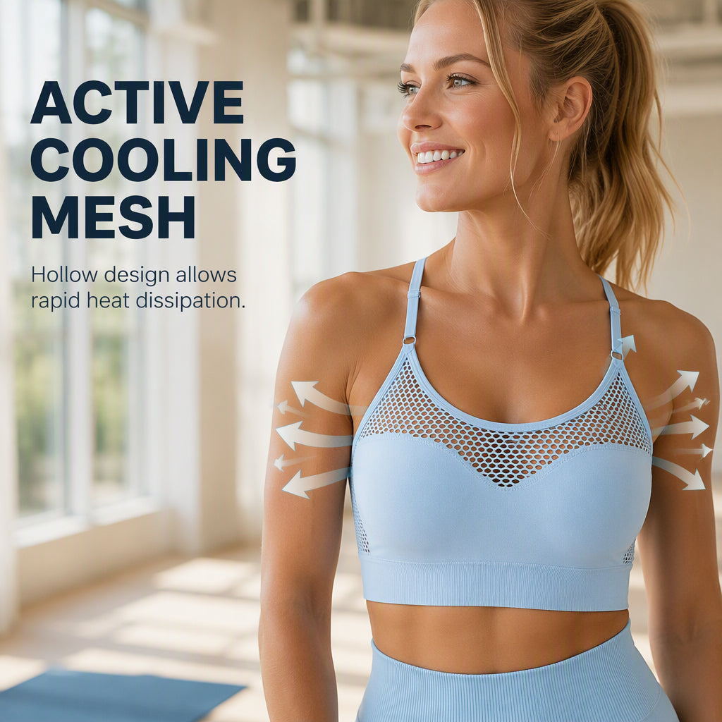 ⚽ Women's breathable mesh sports bra with push-up effect