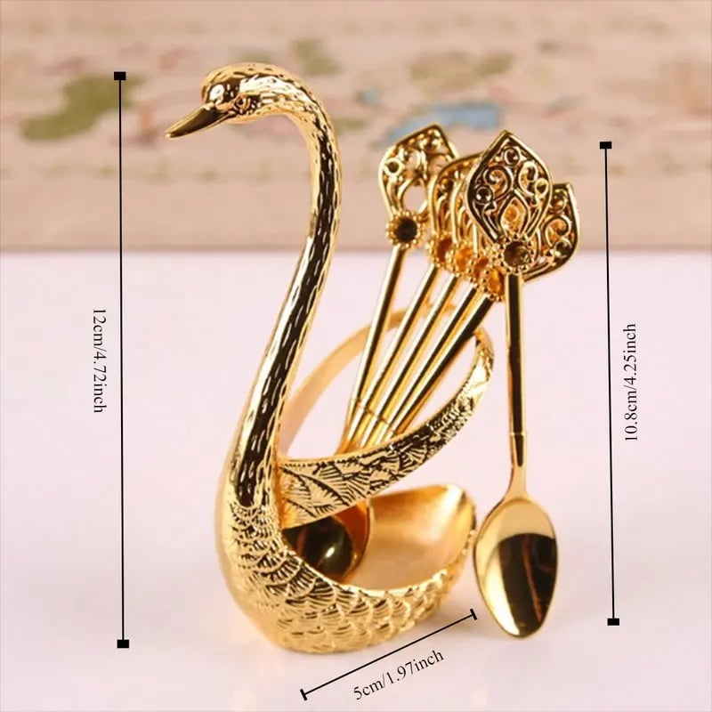 🦢 6 Stainless Steel Coffee Spoons with Elegant Swan Base