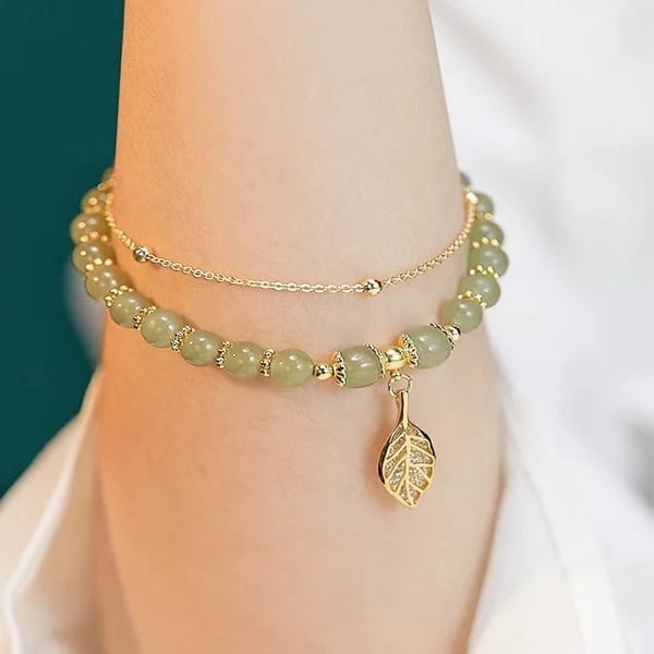 Lucky Hetian Jade Gold Leaf Bracelet