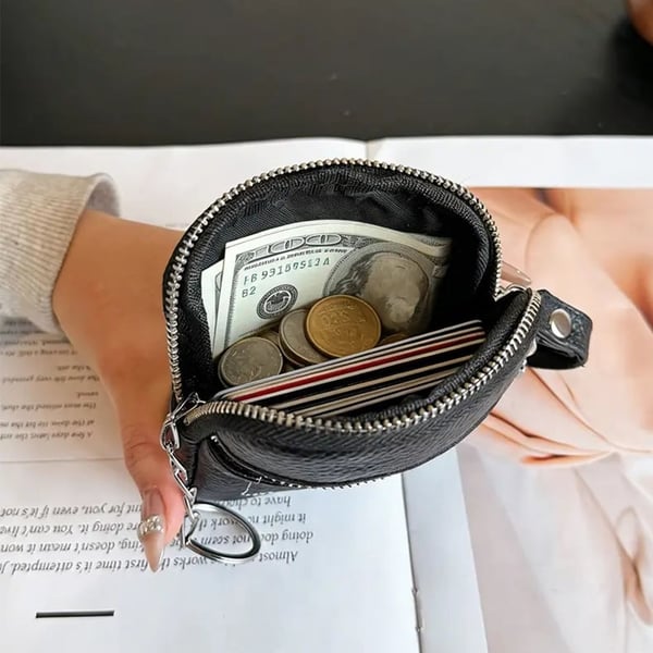 🌟 Genuine Leather Mini Square Card Wallet - Compact Zipper Coin Purse & Keychain Pouch for Men & Women