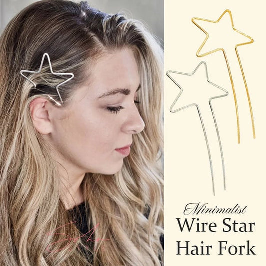 🌟 Stardust Silhouette: Minimalist Wire Star&Heart Hair Fork