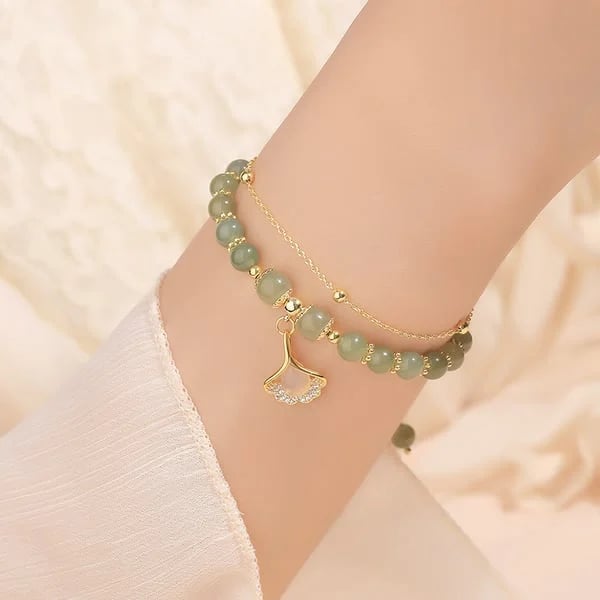 Lucky Hetian Jade Gold Leaf Bracelet