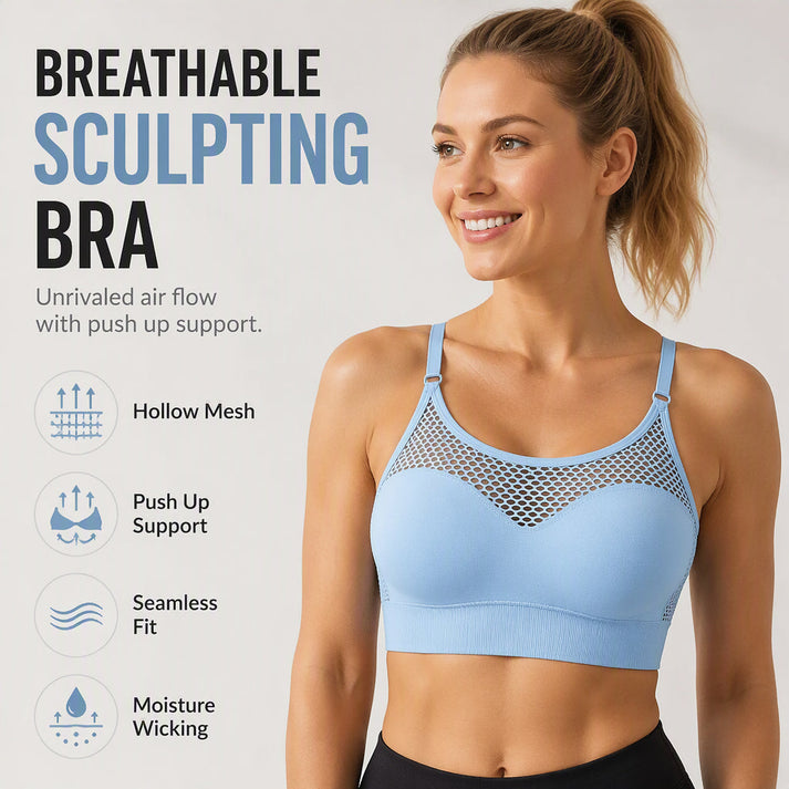 ⚽ Women's breathable mesh sports bra with push-up effect
