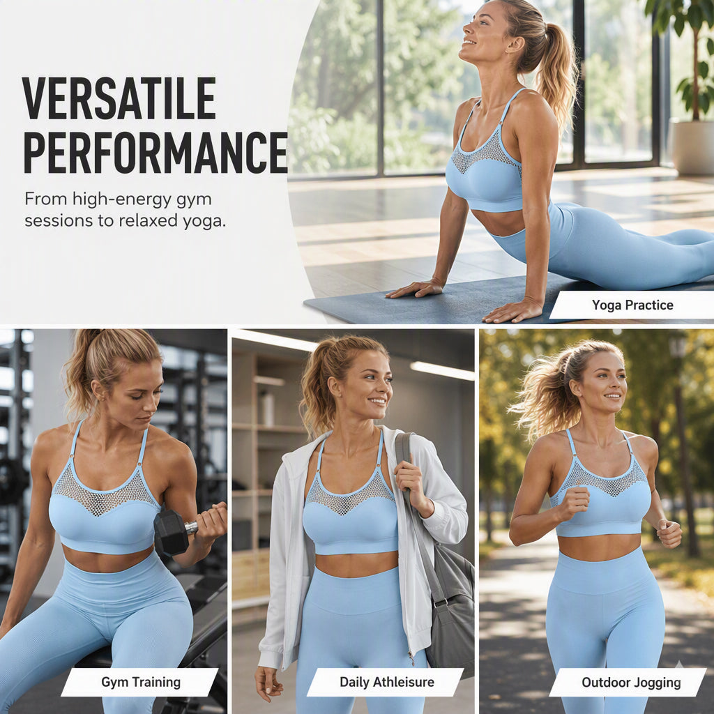 ⚽ Women's breathable mesh sports bra with push-up effect