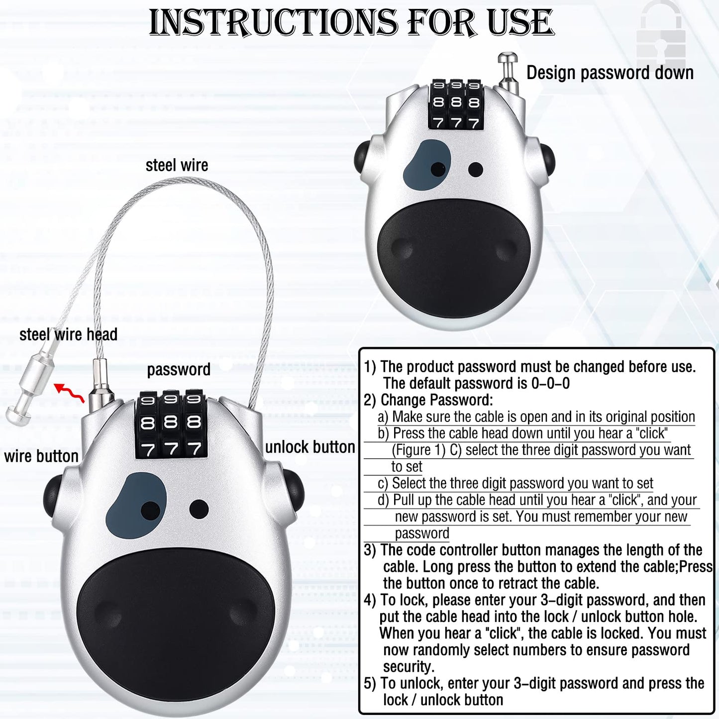 Adjustable Cable Security Combination Lock